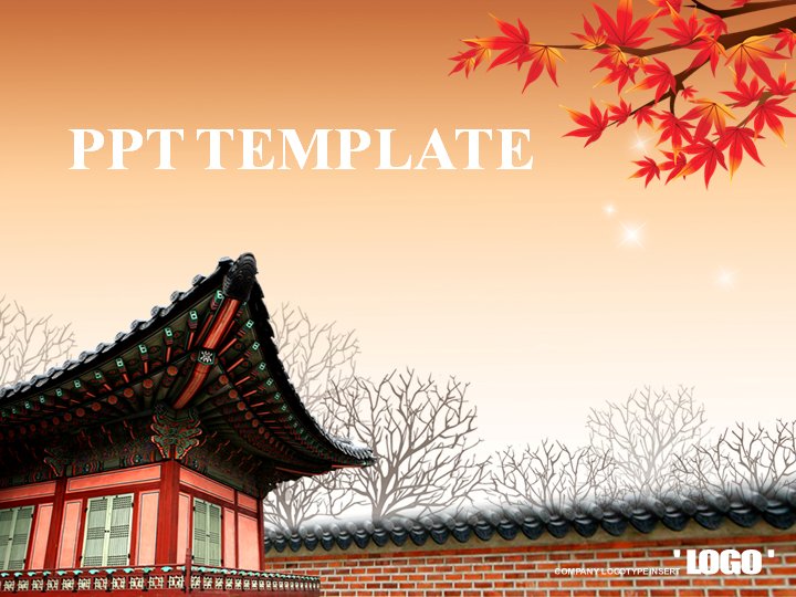 东方传统建筑秋景水墨风商务演示PPT模板预览