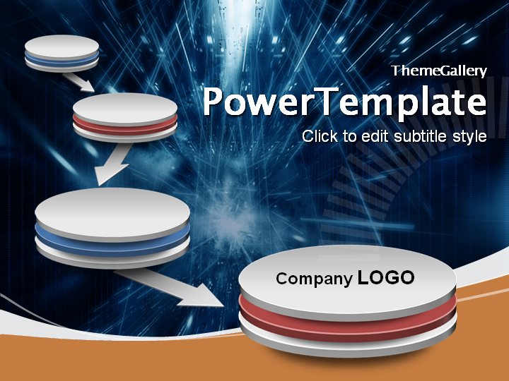 ThemeGallery PowerTemplate 商务科技深蓝彩虹柱形封面PPT模板 30页预览