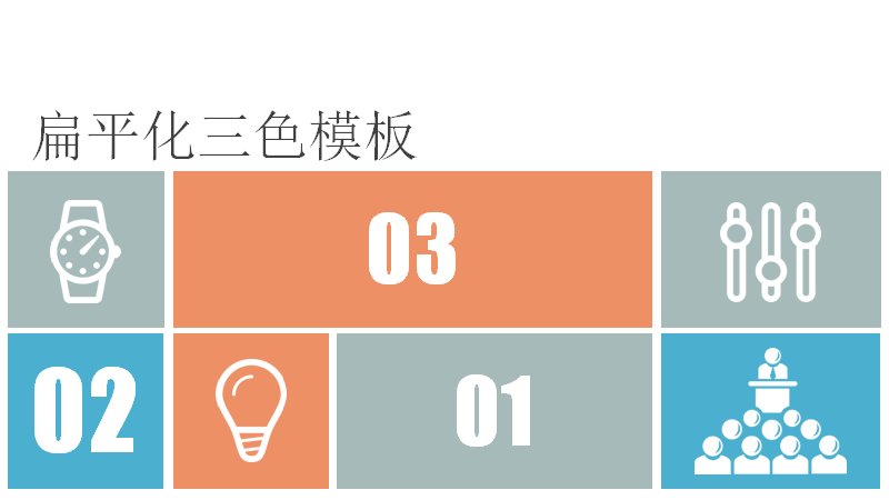 扁平化三色人物图表PPT模板（38页人物与图示版式合集）预览