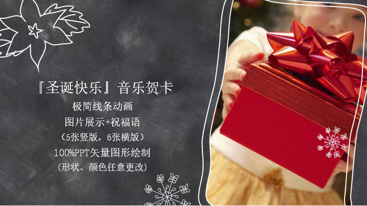 圣诞新年音乐贺卡PPT模板 极简线条动画祝福展示模板 13页预览