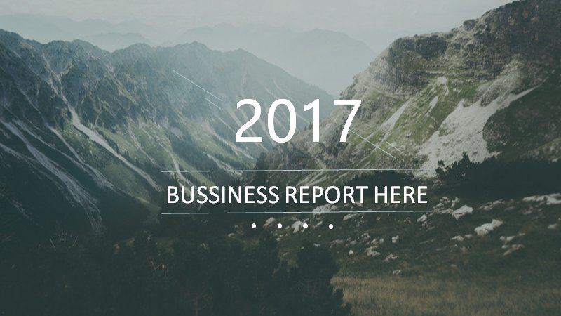 墨绿山景英文商务报告PPT模板（15页柱形图表版式）预览
