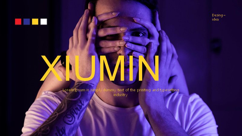 XIUMIN潮流时尚品牌英文PPT模板（30页撞色黄蓝版式）预览