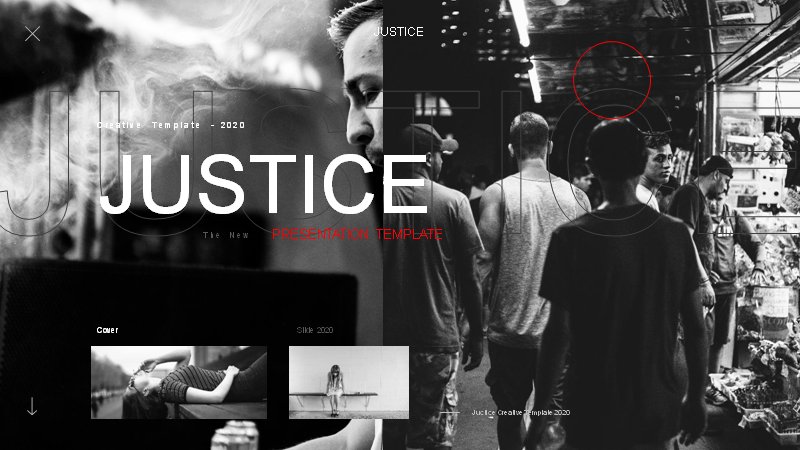 JUSTICE时尚潮牌LOOKBOOK英文PPT模板（30页黑白杂志风）预览
