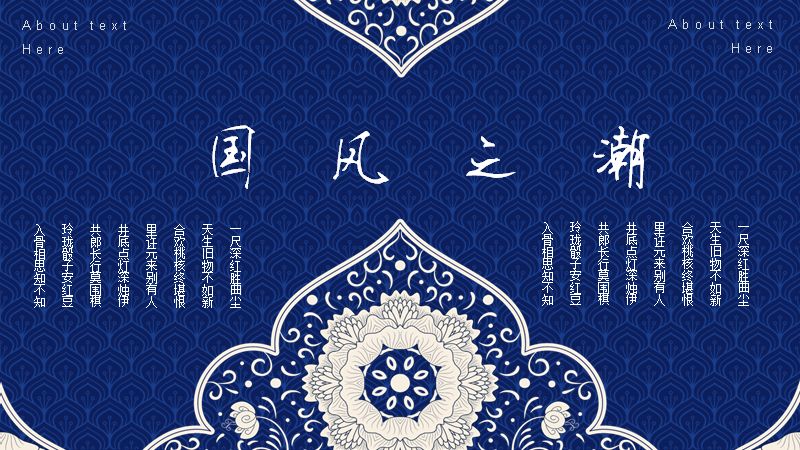 藏蓝国风之潮PPT模板（24页缠枝纹样柱形图版式）预览
