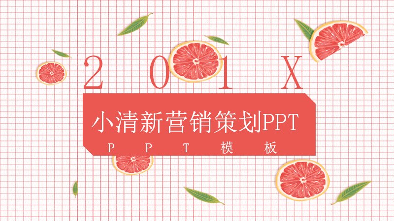 小清新红柚格纹营销策划PPT模板（24页四章版式）预览