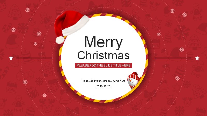 Merry Christmas英文圣诞主题PPT模板（13页红绿雪球版式）预览
