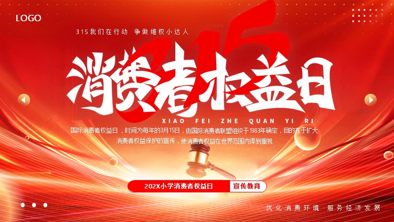 消费者权益日维权行动PPT模板（28页五章红金版式）预览