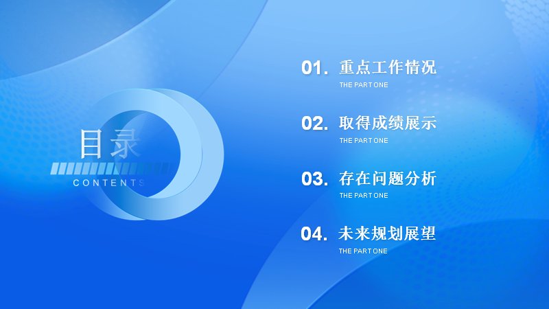 蓝色渐变光晕年终工作总结PPT模板（24页微立体版式）预览