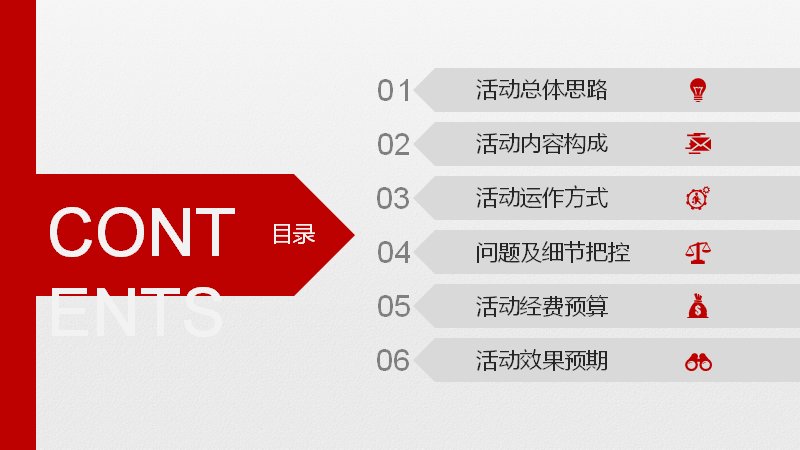 劳动节主题活动策划方案PPT模板（40页红灰商务图表版式）预览