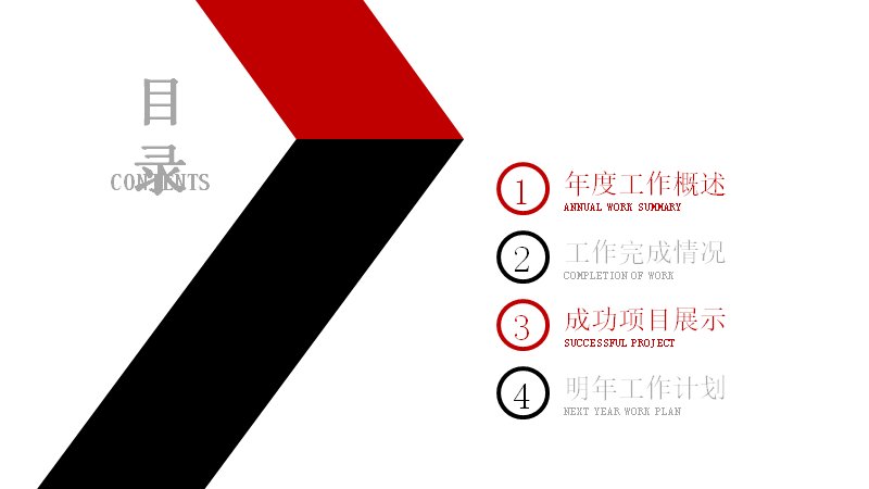 红黑商务简历工作汇报PPT模板（22页四环图示版式）预览