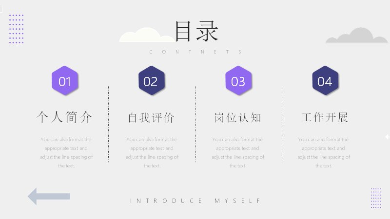 紫色扁平插画风入职自我介绍PPT模板（20页环形占比版式）预览