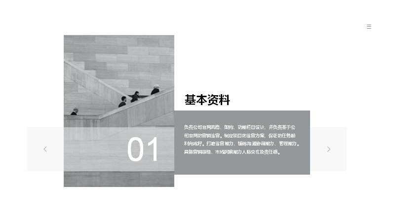 黑白极简摄影风求职竞聘个人简历PPT模板（13页含技能柱状图版式）预览