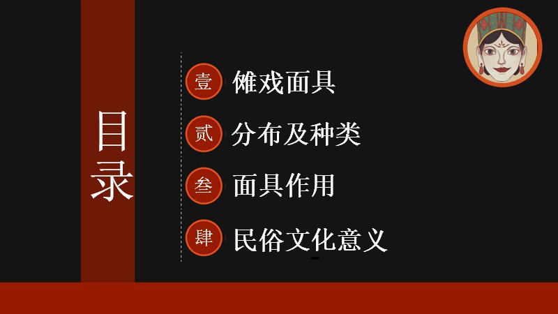 傩戏面具民俗文化介绍PPT模板（28页红黑传统风）预览