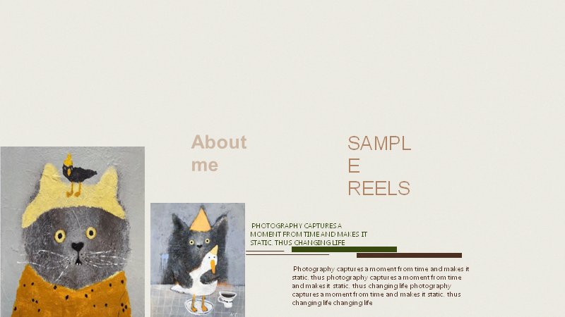 奶油色手绘猫咪插画个人介绍PPT模板（14页作品集版式）预览