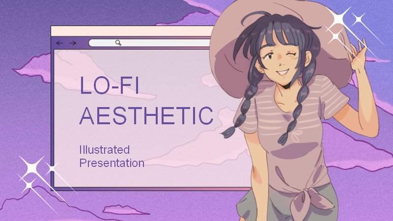紫色Lofi风动漫插画通用英文PPT模板（25页）预览