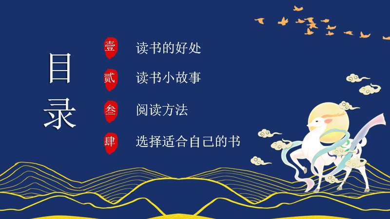 读书伴我成长阅读教学课件PPT模板（23页国潮版式）预览