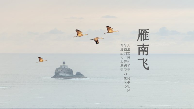 国风靛蓝雁南飞PPT模板（25页秋日诗词版式）预览