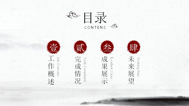绝美中国风水墨工作总结PPT模板（24页墨迹笔触版式）预览