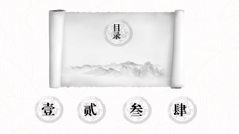 水墨卷轴中国风工作汇报PPT模板（26页四章节版式）预览
