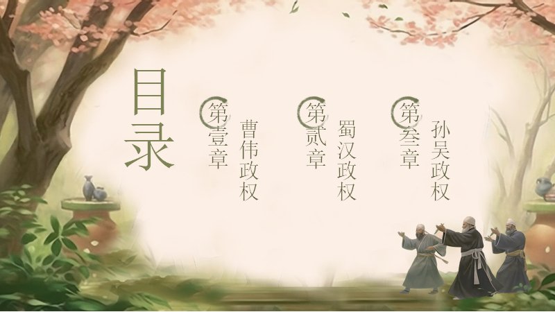 三国演义人物介绍樱花古风课件模板（21页三大阵营人物讲解版）封面预览