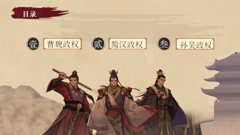 《三国演义》人物介绍水墨风课件模板（23页三阵营人物水墨插画版）封面预览