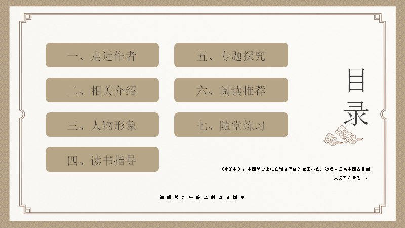 《水浒传》古典小说阅读课件：九年级上册章节式（19页）预览