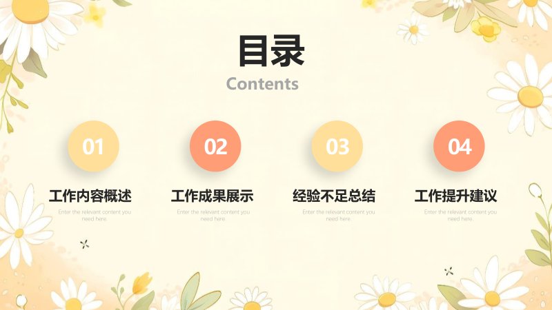 小清新雏菊风季度总结PPT模板，工作汇报与述职报告通用预览
