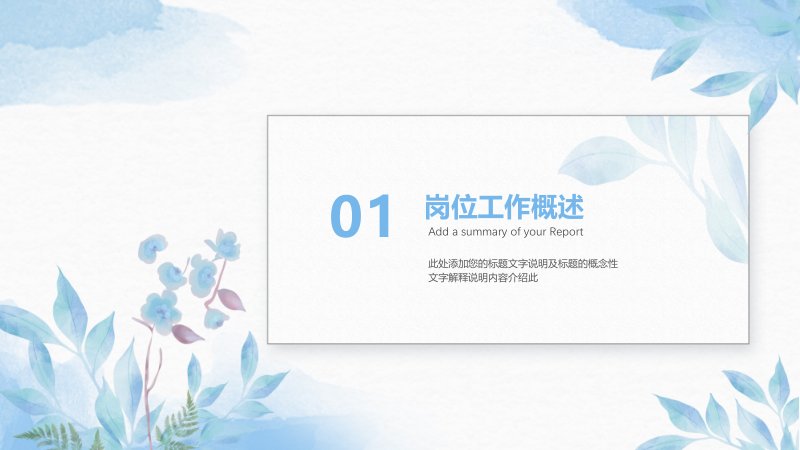 简约蓝色水彩述职报告PPT模板 四章节数字卡排版预览