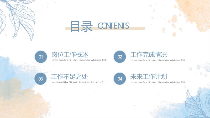 清新莫兰迪水彩风格工作汇报总结与年度计划PPT模板预览