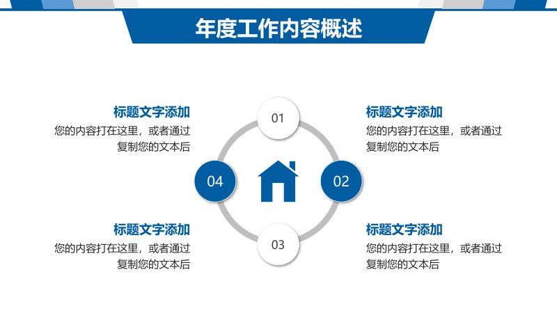 深蓝商务风述职报告工作总结PPT模板23页四章节预览