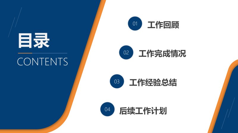 深蓝配橙撞色工作总结汇报PPT模板四章节通用简约版预览