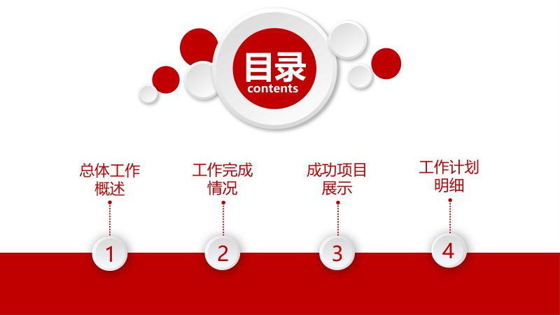 红白简约工作总结报告PPT模板 四章式汇报结构通用版预览