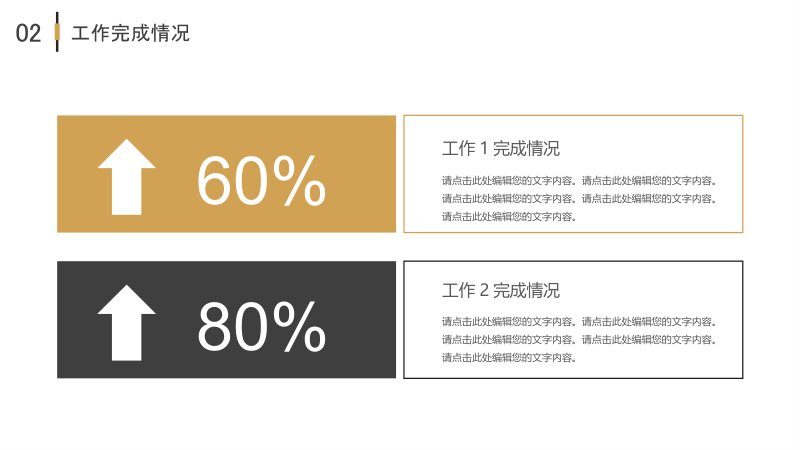 黑金商务风年终总结PPT模板含面积图与四步弧形流程预览