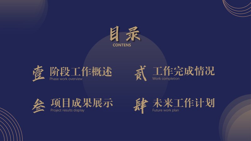 深蓝描金商务工作总结计划PPT模板 环形与SWOT版式预览