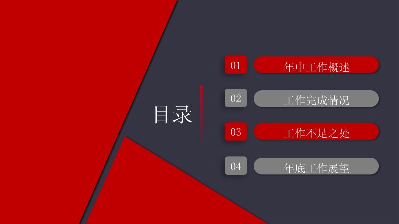 商务年终工作总结模板：红灰撞色四章式述职汇报框架预览