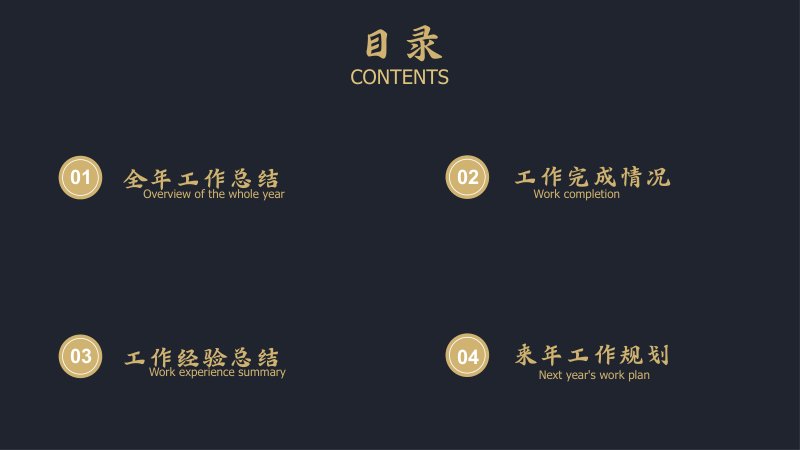 黑金简约风工作总结商务通用PPT模板四板块全年汇报预览