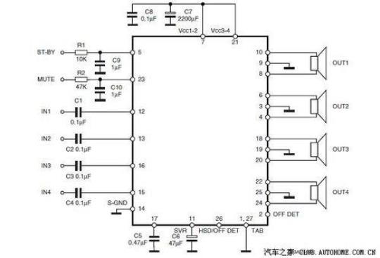 tda7850典型电路图  TDA7850功放电路图