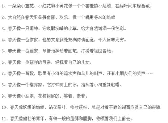 关于描写春的句子比喻大全 关于描写句子摘抄